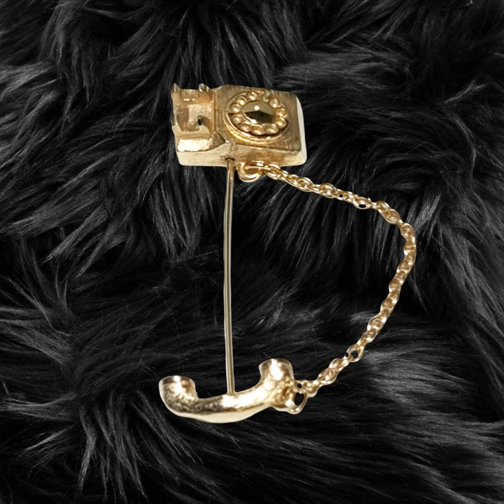 Gold Tone Old Style Telephone Brooch